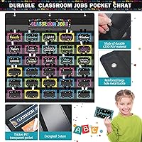 Vista 4 de Tabla de bolsillo de trabajo en el aula con 96 tarjetas y 3 ganchos de gestión de clases horario educativo para maestros de regreso a clases