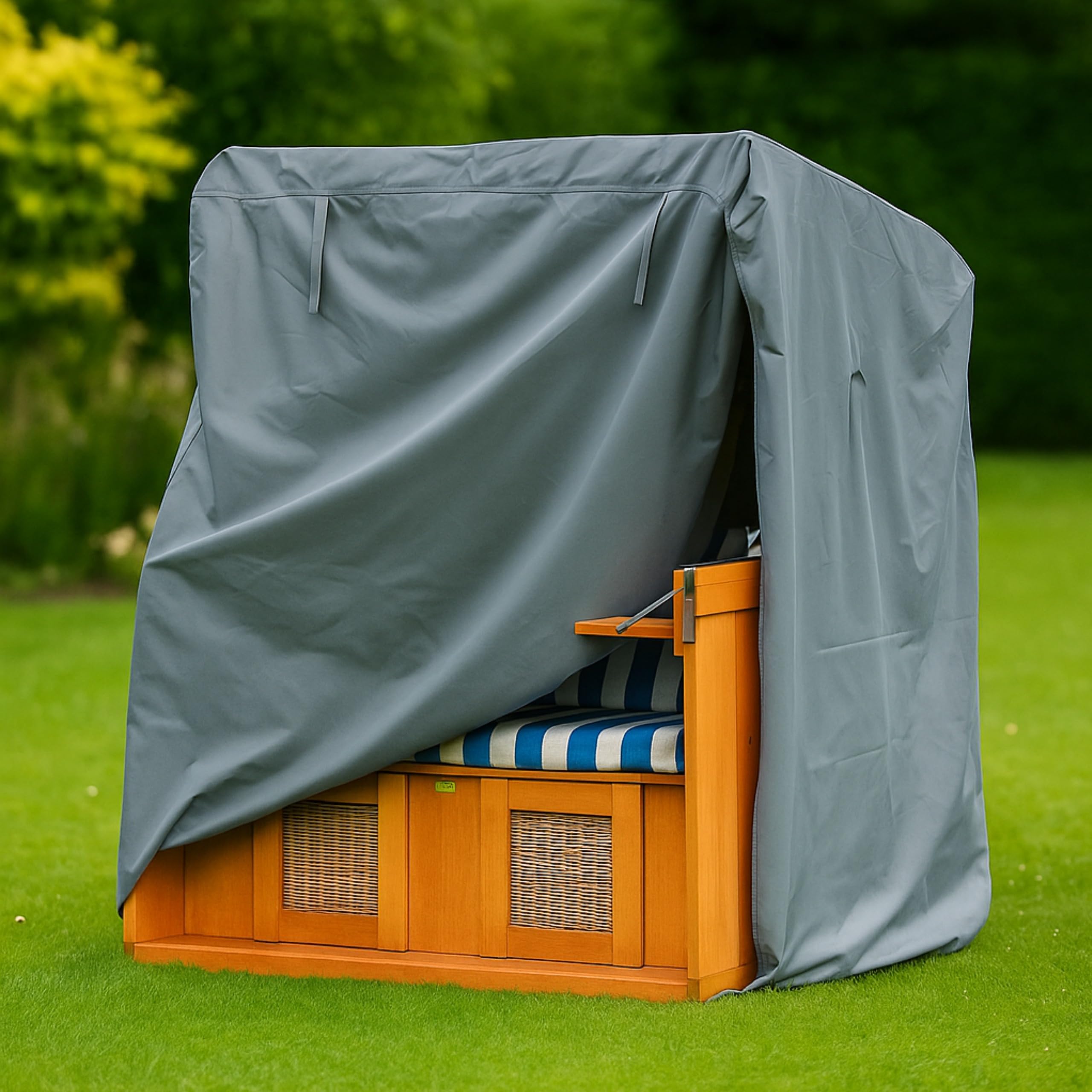 Strandkorbhülle 125cm, Abdeckung Strandkorb Oxford 600D 350 g/m², Strandkorbhülle winterfest, Schutzhülle Strandkorb atmungsaktiv, Strandkorb Abdeckung UV-beständig, Hülle Strandkorb wasserdicht