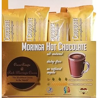 COCORINGA Moringa Hot Chocolate Cacao (LARGE box) First Natural Keto Non-dairy Hot Cocoa, Caffeine Free, Low Carb, High Protein, Sugar Free,