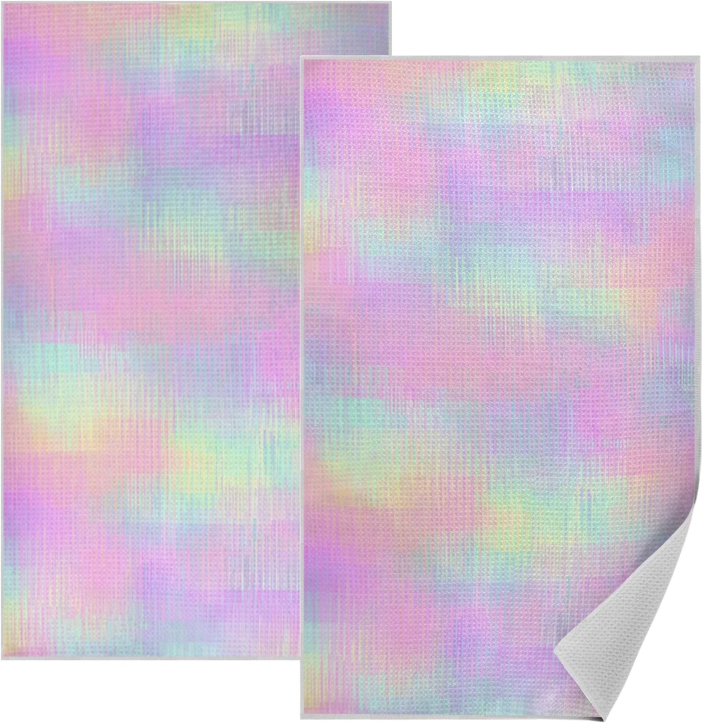 Bolaz Rainbow Glitch Waffle Microfiber Kitchen Towels 2-Pack 18×30in Absorbent Dish Cloths