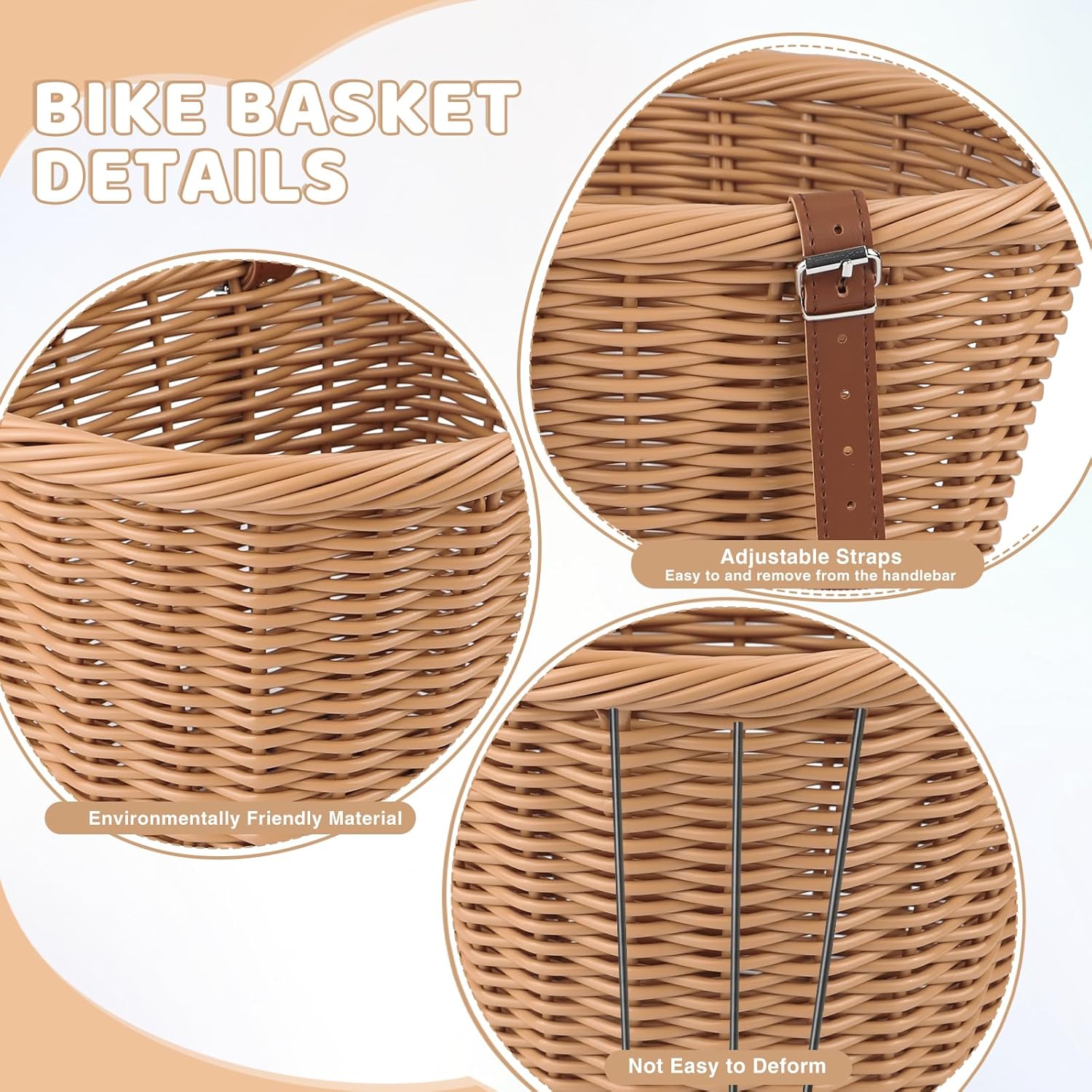 ZUKKA Bike Basket Front Adult Bike Basket for Women Front Woven Waterproof Basket with Adjustable Leather Straps Storage Bicycley Basket for Cruiser Bike Folding Bike Commuter Bike