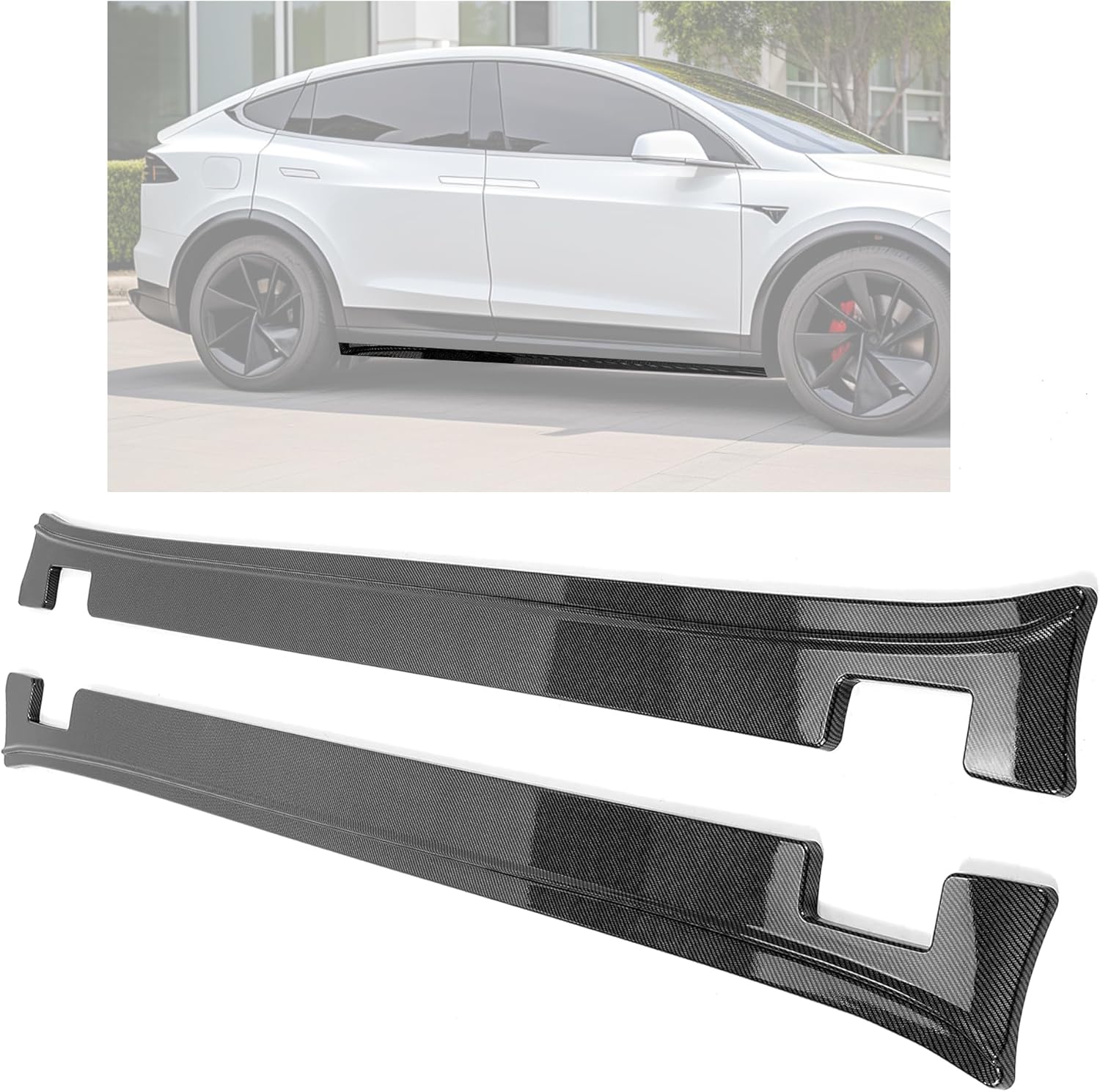 HECASA Side Skirts Compatible with 2016-2021 Tesla Model X Side Trim Rocker Panels Extension Carbon Fiber Printing Plastic