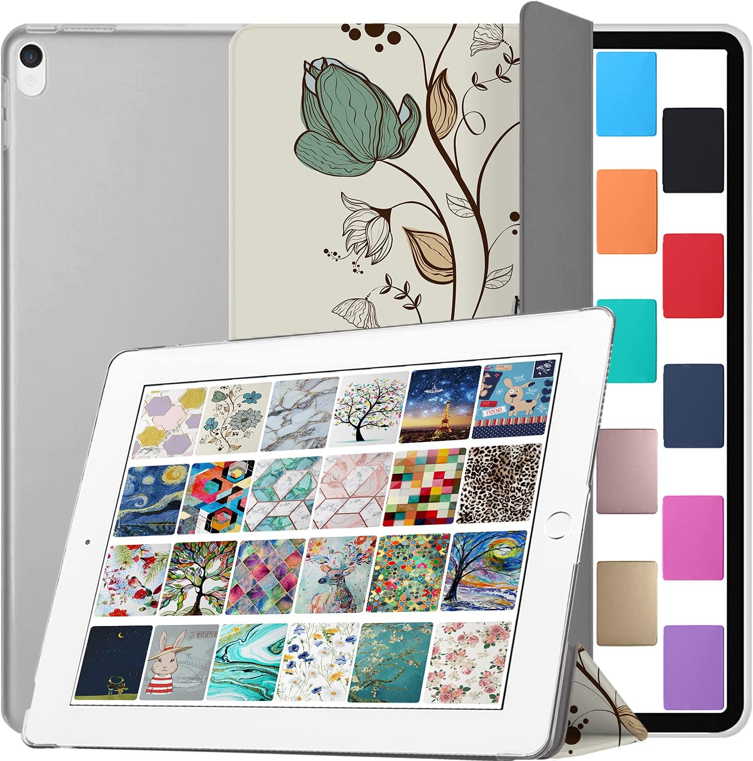 DuraSafe Cases for iPad 10.5 Inch 2017 Air 3 2019 [ PRO 10.5 Air 3rd Gen ] A1701 A2152 A2123 MUUL2LL/A MUUK2LL/A MUUJ2LL/A MQDX2LL/A Printed Cover Translucent Frosted Hard Back - Watercolor Flowers
