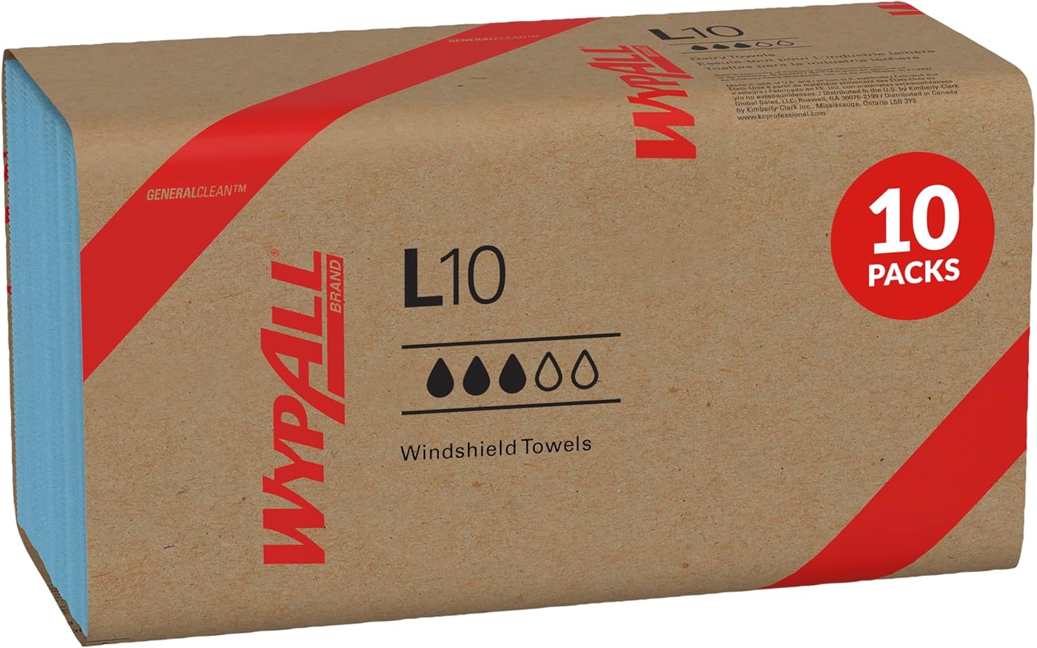 WypAll GeneralClean L10 Cloths Light Cleaning Wipes (05123), Windshield Towels, Bulk Paper Wipers, Blue (10 Packs of 224 Sheets, 2,240 Sheet Total)