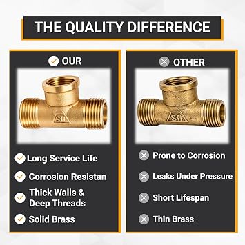 Brass Pipe Tee 1/2 Male x 1/2Female x1/2 Male for Plumbing Connections, Garden Pipe Connection