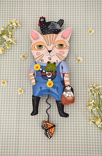 Miniatura 3 de Enesco Allen Designs Country Cat Holding Fresh Eggs - Reloj de pared con péndulo esculpido, 12.4 pulgadas, multicolor