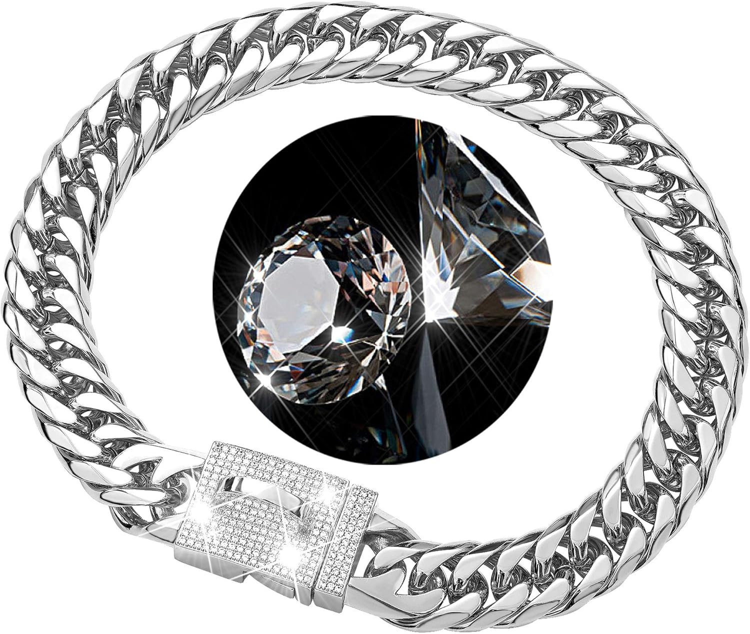 Dog Chain Collar Walking Metal Chain Collar with Design Secure Buckle, Silver Cuban Link 16MM Strong Heavy Duty Chew Proof for Dogs (12"(Suits Dog Neck 10" to 11.5"))