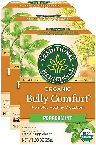 Miniatura 1 de Traditional Medicinals Organic Belly Comfort - Té de hierbas de menta, promueve una digestión saludable (paquete de 3)  16 bolsas de té