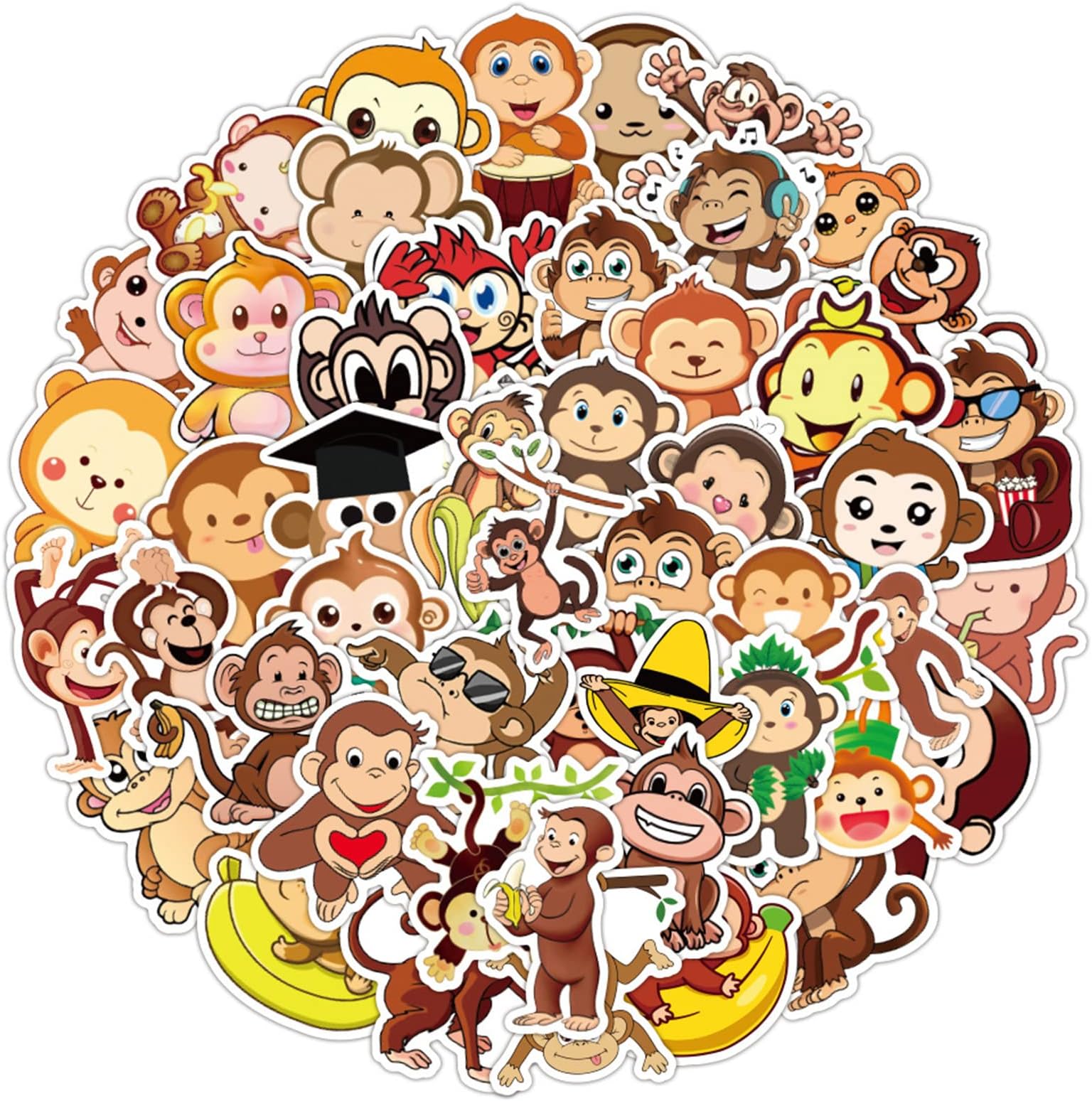 Cute Cartoon Monkey Stickers for Water Bottle 50pcs, Cool Teen Girl Waterproof Laptop Skateboard Phone Guitar Bike Luggage Decal (Monkey)