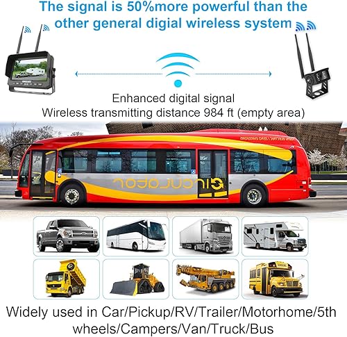 Miniatura 7 de Kit de sistema de monitor de cámara de respaldo inalámbrico digital para camión, 7 pulgadas DVR+HD IP69K impermeable visión nocturna cámara de