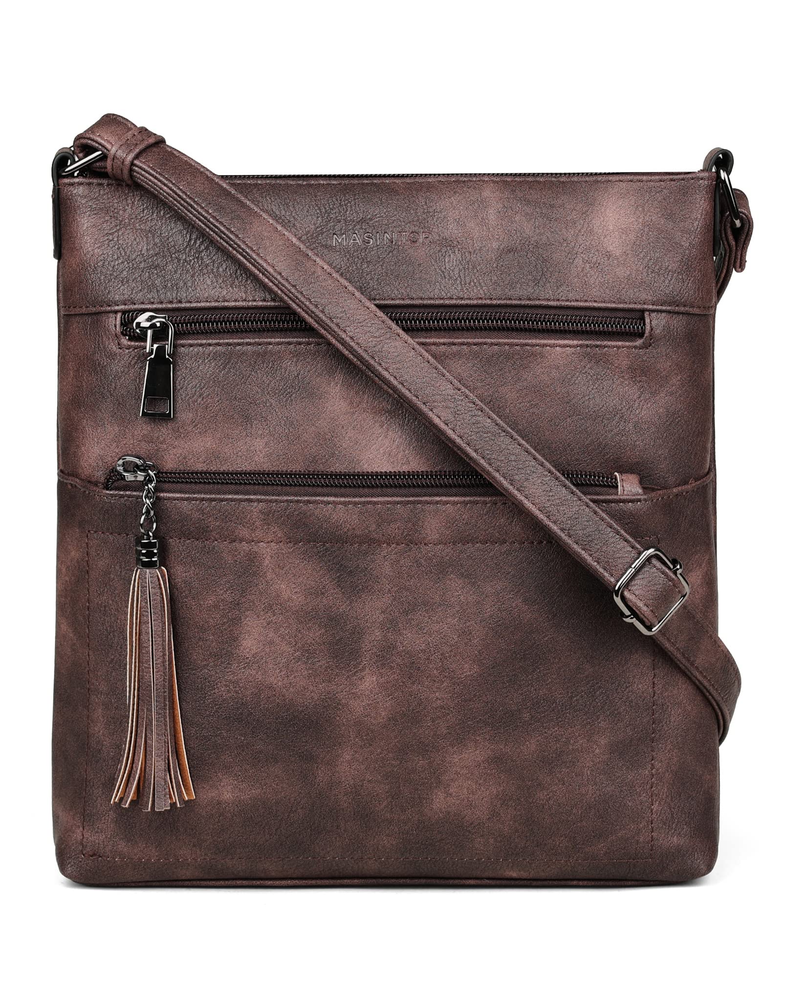 MASINTOR Crossbody Purses for Women, Multi Pocket Casual Crossbody Bag, Adjustable Strap Shoulder Bag with Tassel