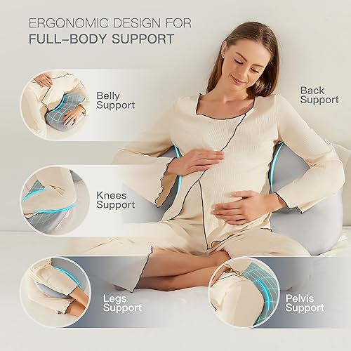 Miniatura 3 de Almohada de embarazo, almohada corporal ajustable, almohada refrescante de maternidad, funda lavable de Tencel Lyocell, almohada de viaje, almohada