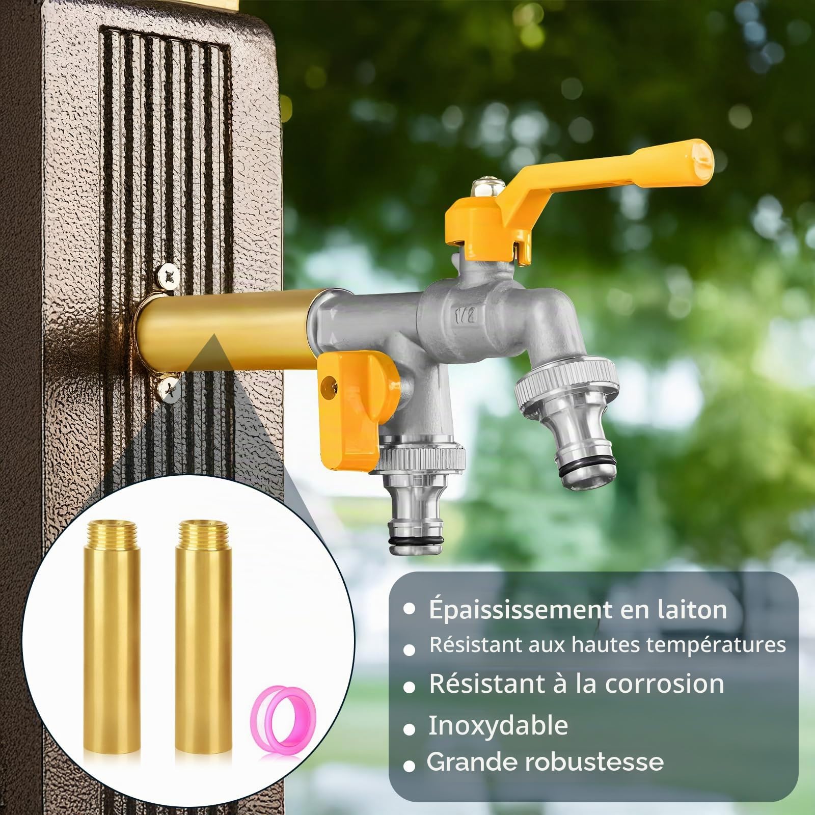 LALAGO 2 Pièces 1/2'' x 100 mm Rallonges de Robinet Fitting en Laiton, Raccord d'Extension DN15, Laiton Rallonge Filetée IG x AG pour Installation de Chauffage et d'Eau Potable