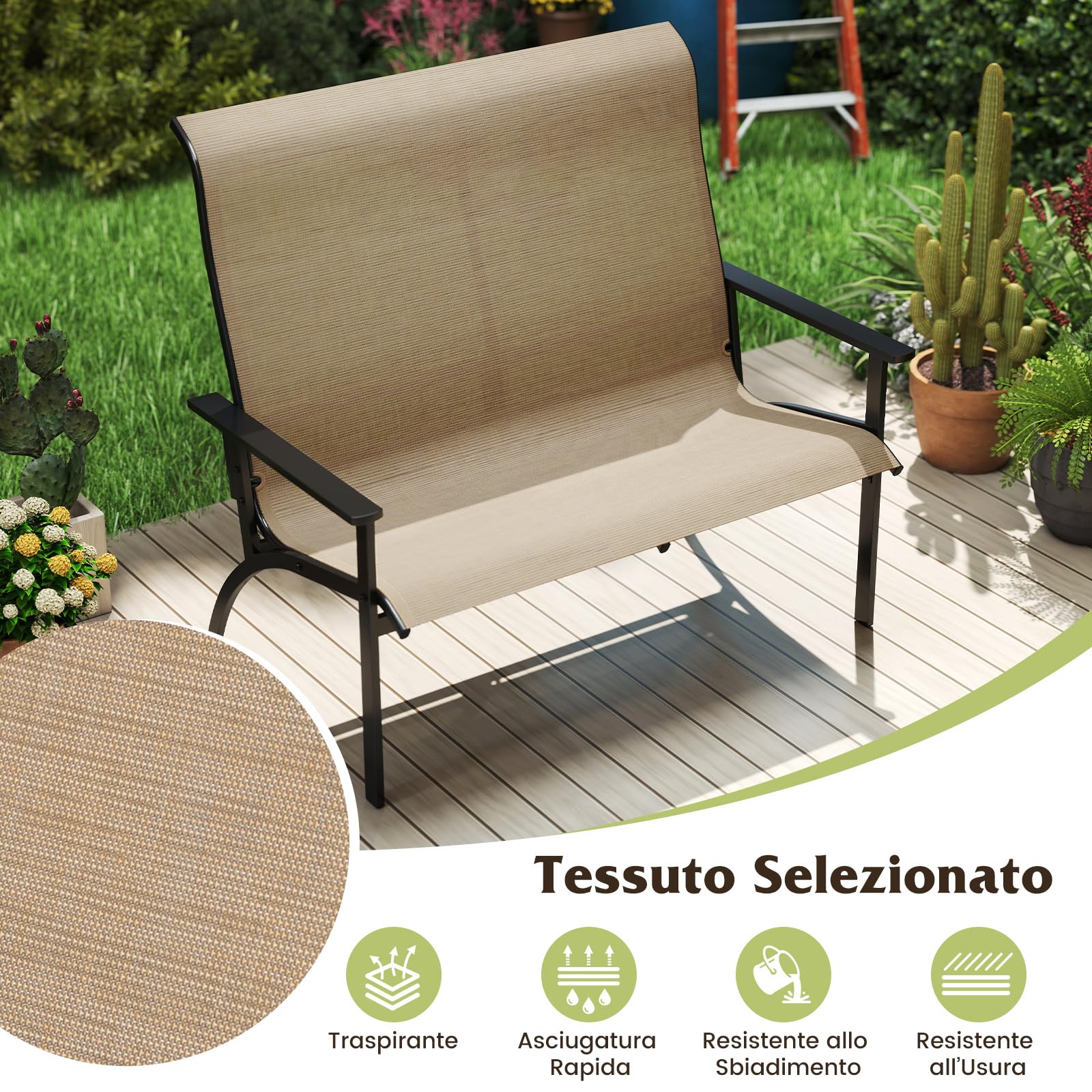 COSTWAY Sedia Esterno a 2 Posti, Panca da Giardino con Schienale Alto e Braccioli, Poltrona da Giardino a 2 Persone, per Terrazzo Patio Cortile, Portata 400 kg