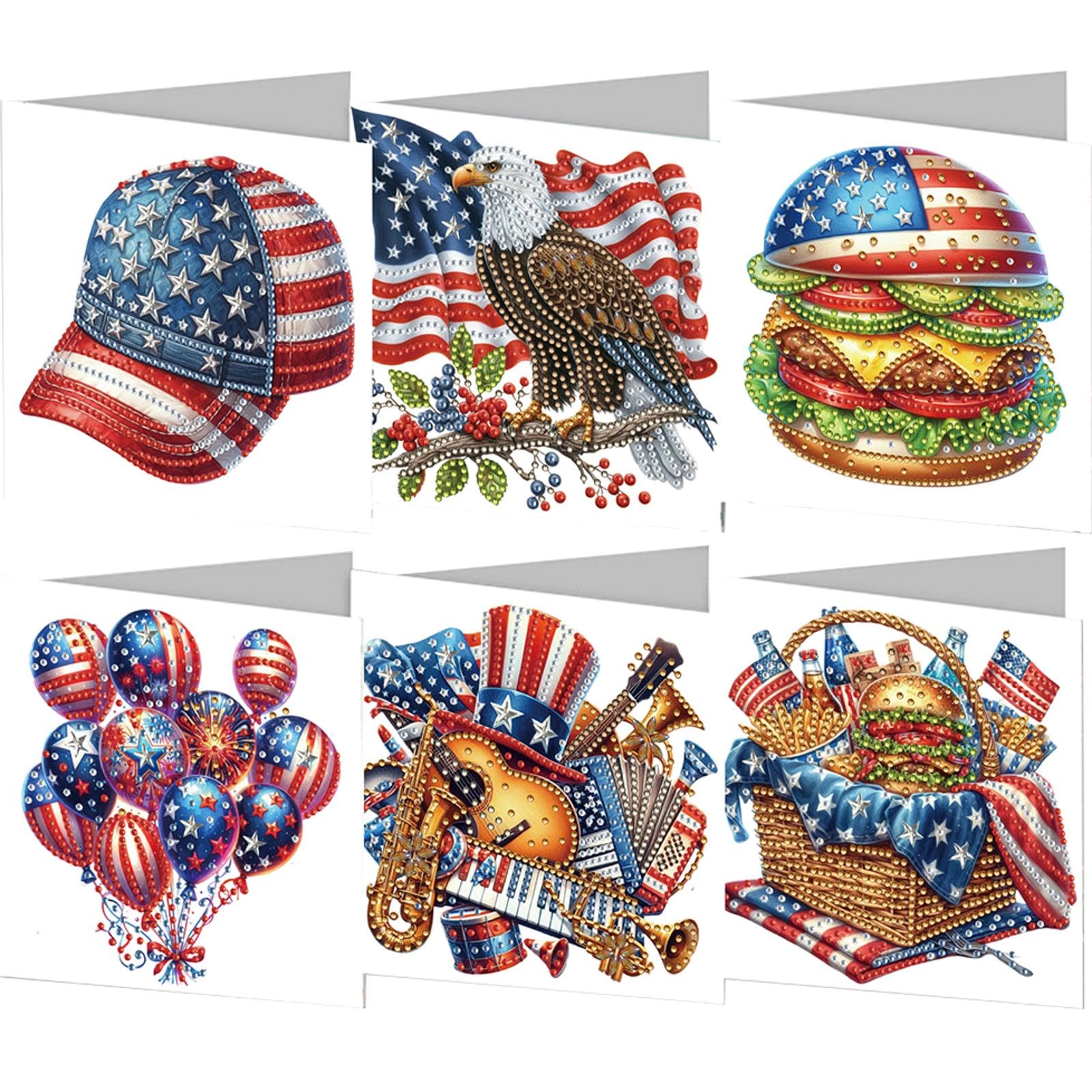 POETRYDRAW 6PCS DIY Independence Day Diamond Art Greeting Cards for Independence Day