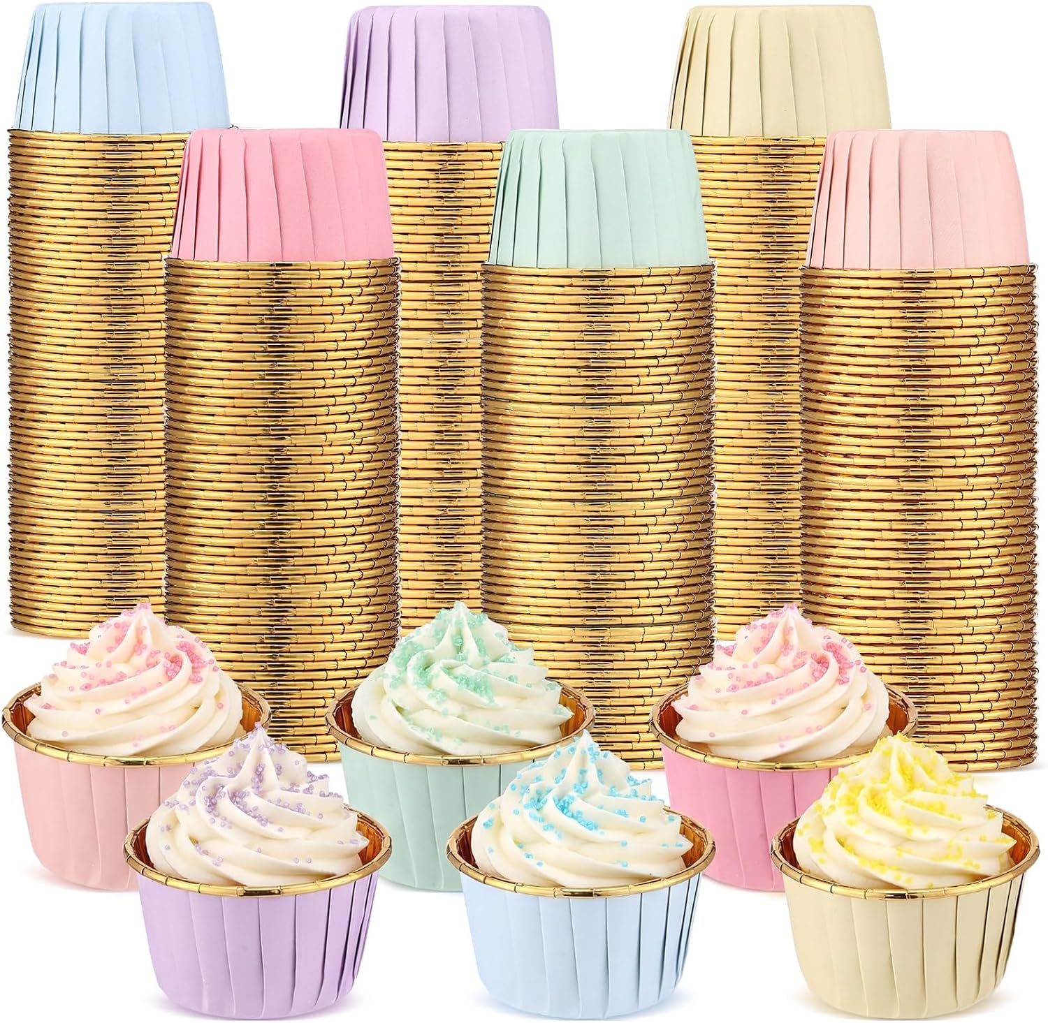 Geiserailie 100 Pcs Pastel Cupcake Liners Pastel Cupcake Foil Wrappers