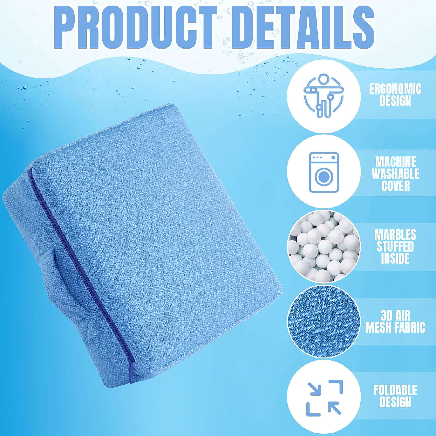 MABOZOO 2 Pcs Foldable Hot Tub Booster Seat, Adjuatable 2 Heights Extra Thick Hot Tub Pillow Bath Seat with Back Support Cushions, Washable Bathtub Cushion for Indoor Outdoor (Blue)