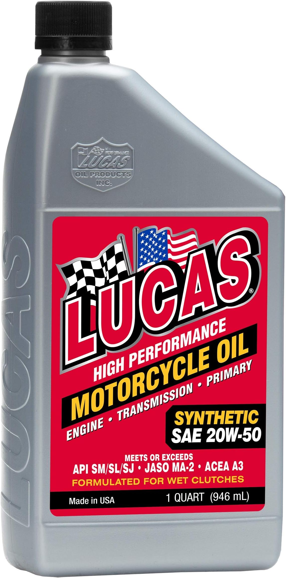 Lucas Oil 10702-PK6 High Performance Synthetic 20W-50 Motorcycle Oil - 1 Quart Bottle - Pack of 6