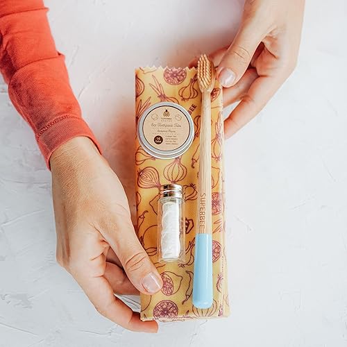 Miniatura 4 de SuperBee Kit de viaje con pastillas de pasta de dientes Dentos, 14 pestañas, hilo natural, cerdas suaves, cepillo de dientes de bambú, sin flúor y