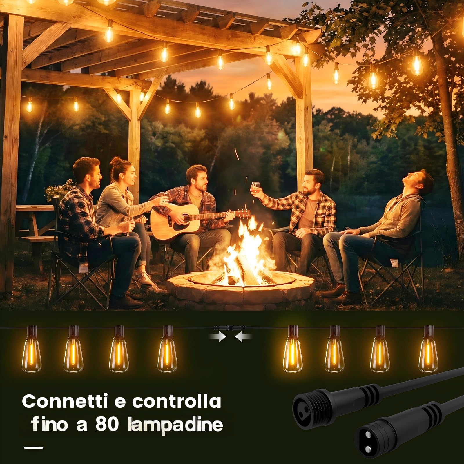 Yuusei Catena Luminosa Esterno, 20M Luci da Esterno Giardino, Telecomando | IP45 Impermeabili, 24+1 ST38 Lampadine LED Globo Infrangibili per Gazebo, Balcone, Pergolato, Patii, Matrimoni e Feste