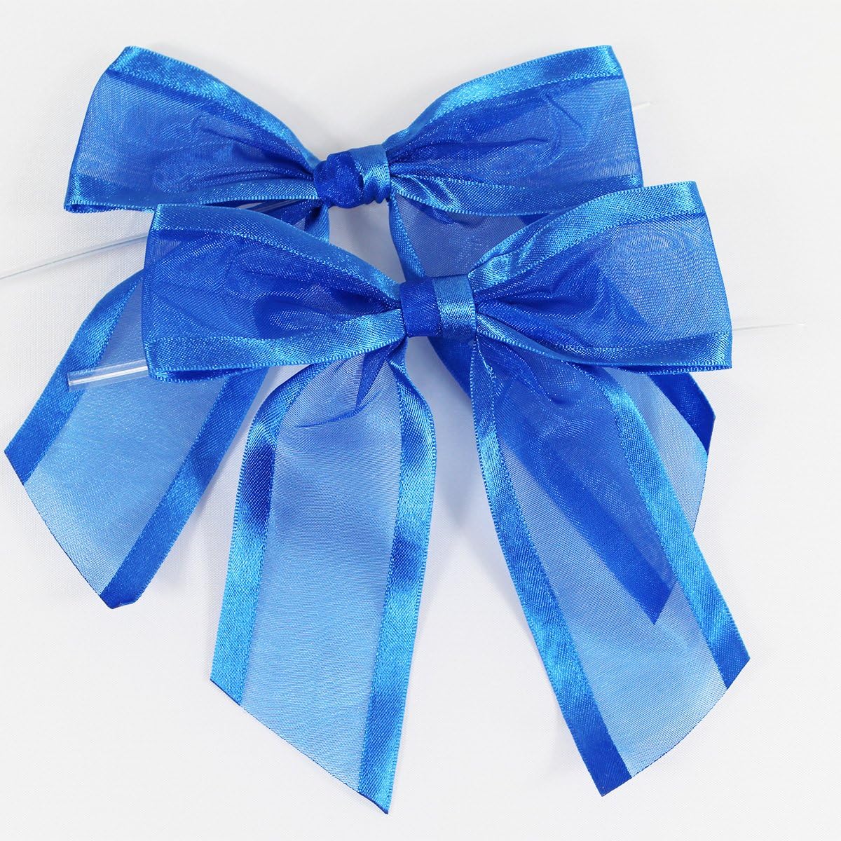 Royal Blue Pre-Tied Organza Bows With Twist Ties. Pack of 12 Satin-Edged Fabric Bows Made of 1-1/2" Ribbon. Bow Measures 4" Wide (12, Royal Blue)