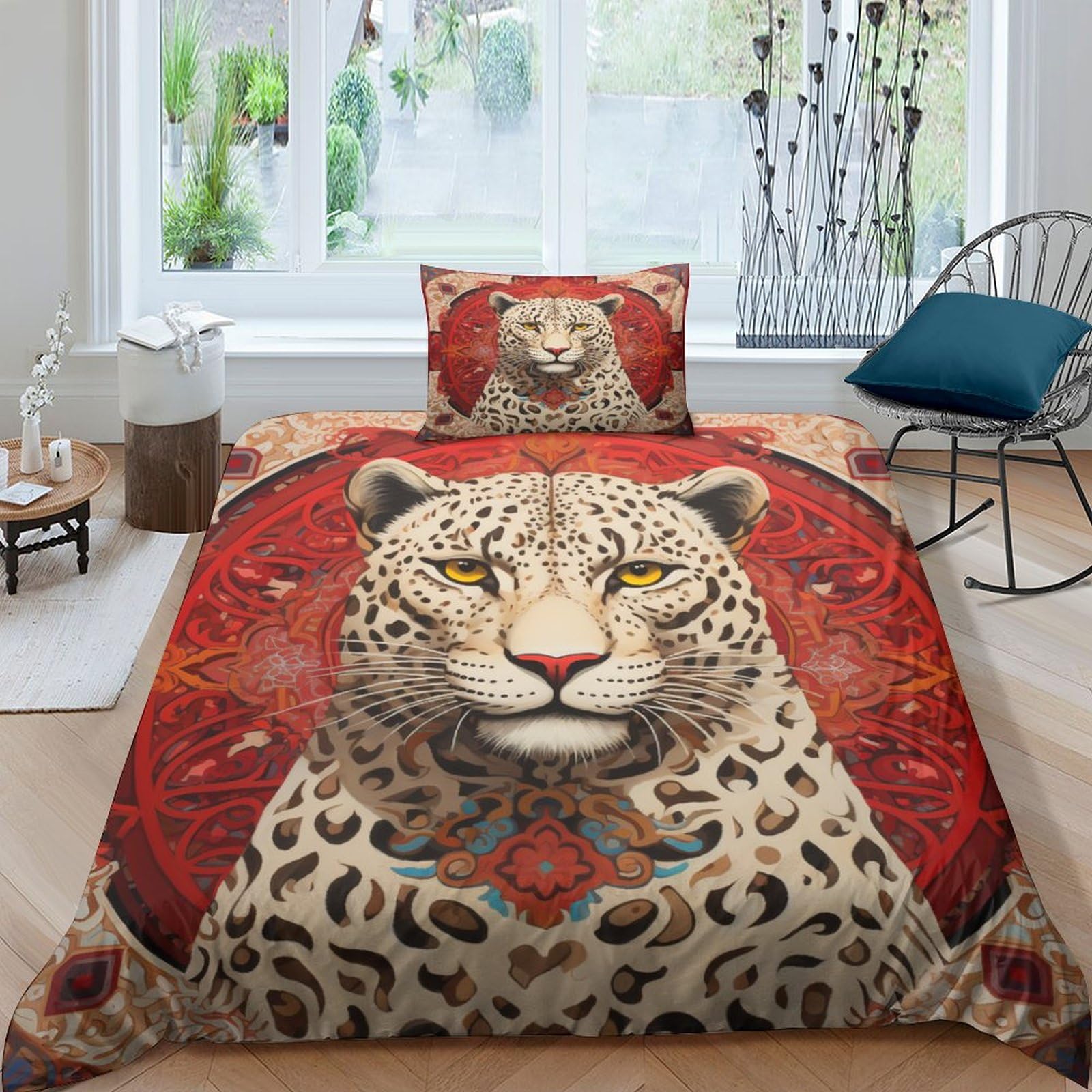 Funda nórdica de leopardo 3D 135x200 cm con cremallera y funda de almohada