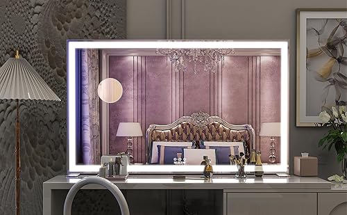 Miniatura 2 de ANYHI Espejo de tocador grande con luz LED, espejo de maquillaje iluminado para tocador, espejo de mesapared para dormitorio y vestidor, pantalla