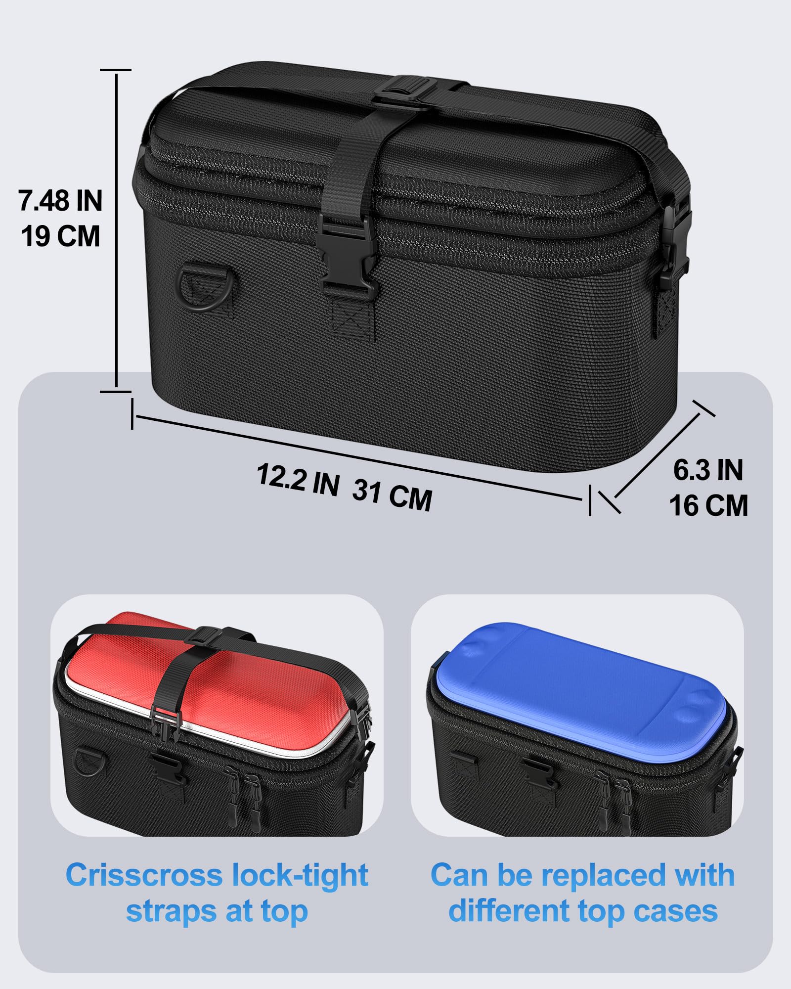 ProCase Housse Double Couche pour Nintendo Switch 2 2025 7.9", Grand Sac de Transport pour Console Switch 2 et ses Accessoires Complets, Étui Rigide de Voyage, Design Détachable avec Bandoulière -Noir
