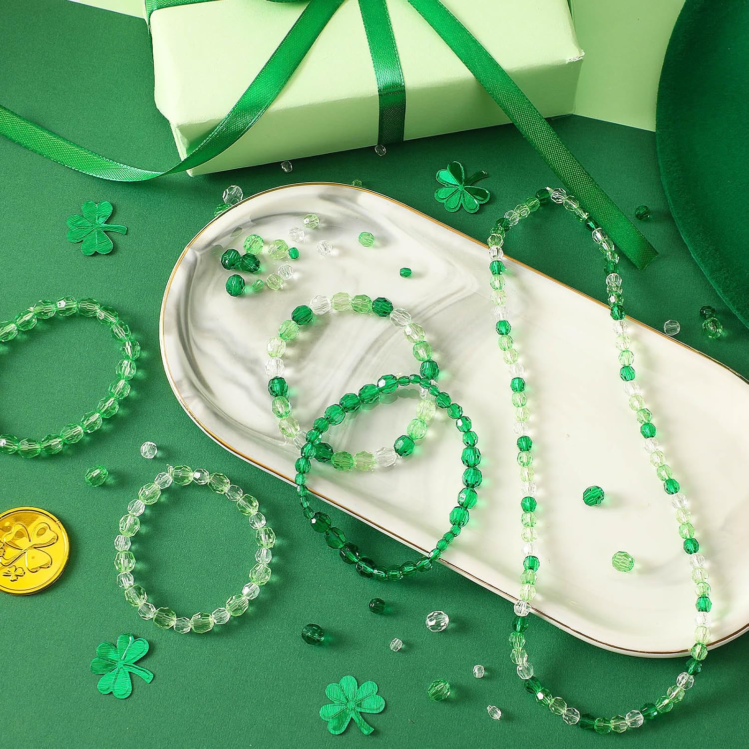UPINS St. Patrick's Day Green Beads, 1200Pcs Green Crystal Faceted Beads for Jewelry Making Beads for Irish St. Patrick's Day DIY Craft Wreath Necklace Bracelet Earring Holiday Tree Decorations - Image 4
