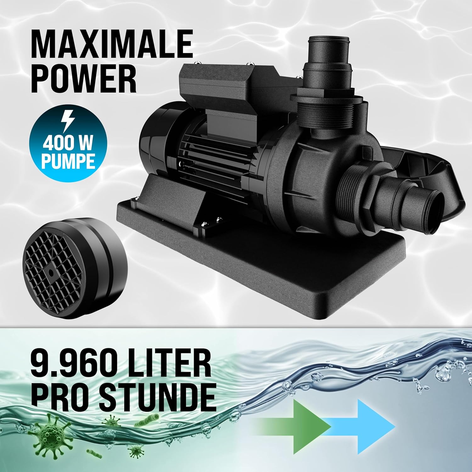 MONZANA® SF102K Sand Filter System 9,960L/h up to 30,000L Pool with Filter Balls, 7-Way Valve, 2-in-1 Adapter, Diameter 32-38 mm, 400 W Filter System, Pump Filter Boiler - Image 2
