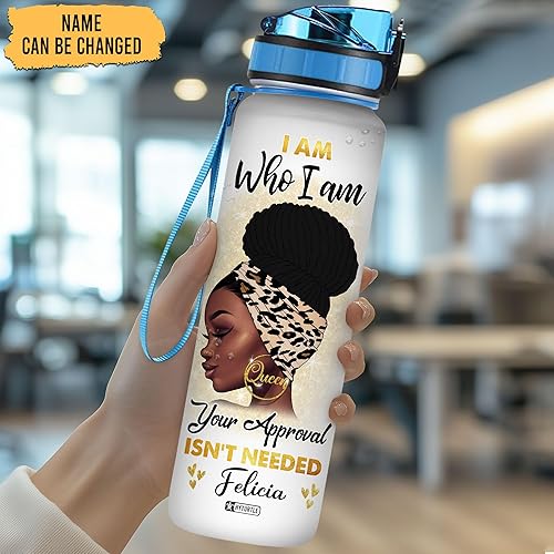 Vista 21 de Botella de agua motivacional personalizada de Gods Say You Are de 32 onzas, botella de agua con marcador de tiempo, regalos de mujer negra