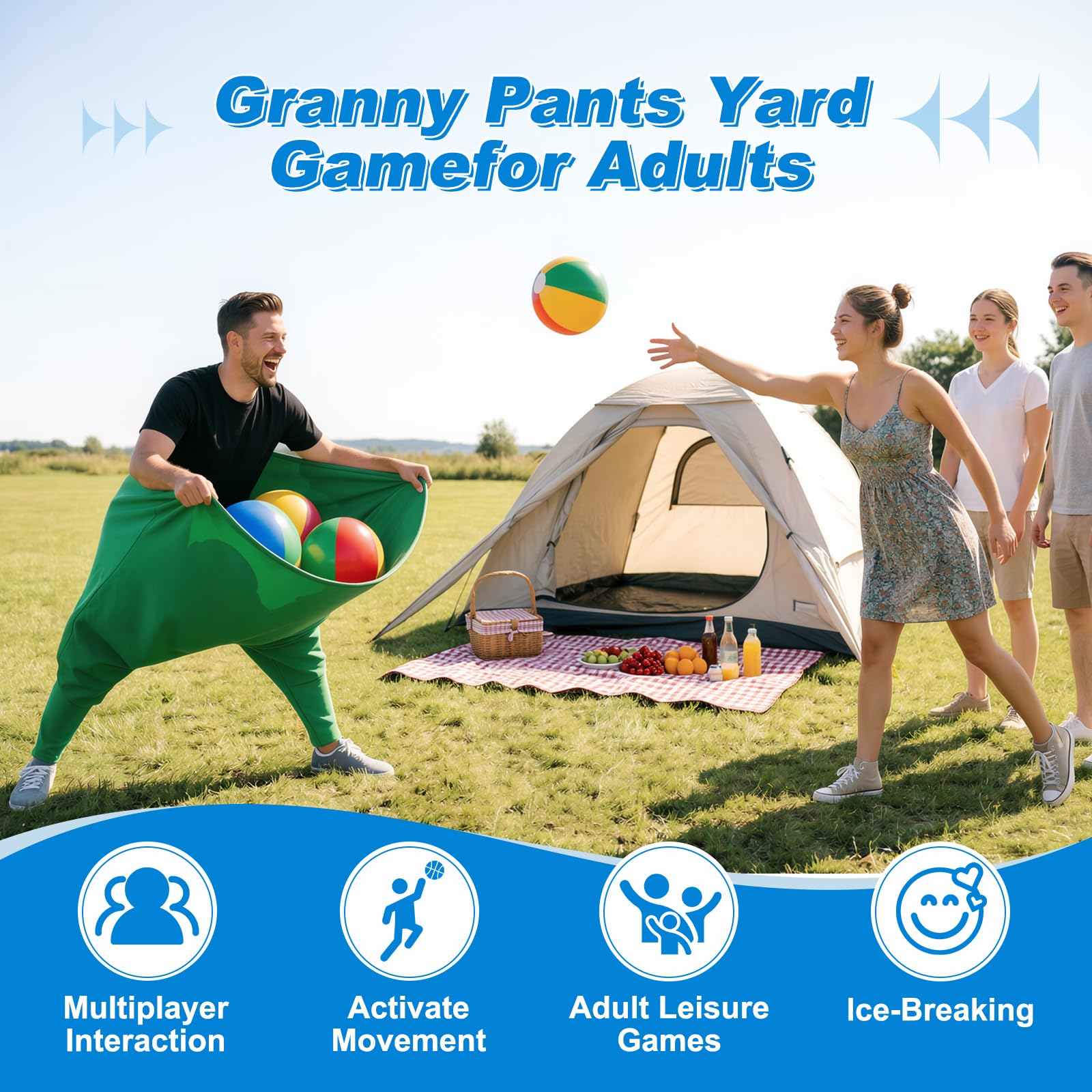 Juego de 4 pantalones de abuela para patio, juegos de fiesta familiar al aire libre con bolas rebotantes para adultos y niños, juegos de fiesta en el patio trasero de The Family Reunion Ultimate