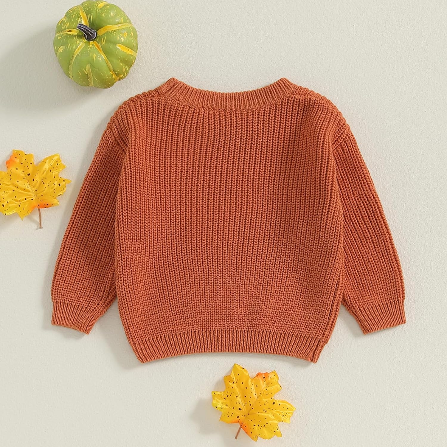 Baby Boy Girl Thanksgiving Sweater Pumpkin Print Ribbed Knit Pullover Toddler Long Sleeve Tops Fall Winter Clothes - Image 3