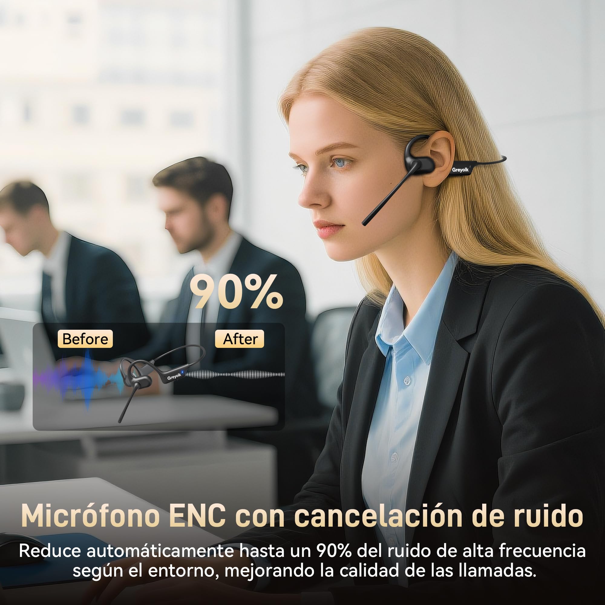 Auriculares Bluetooth con diseño de oreja abierta, micrófono con cancelación de ruido AI, sonido estéreo de alta fidelidad, 32 g, batería de 10 horas, para trabajo, llamadas, reuniones, color