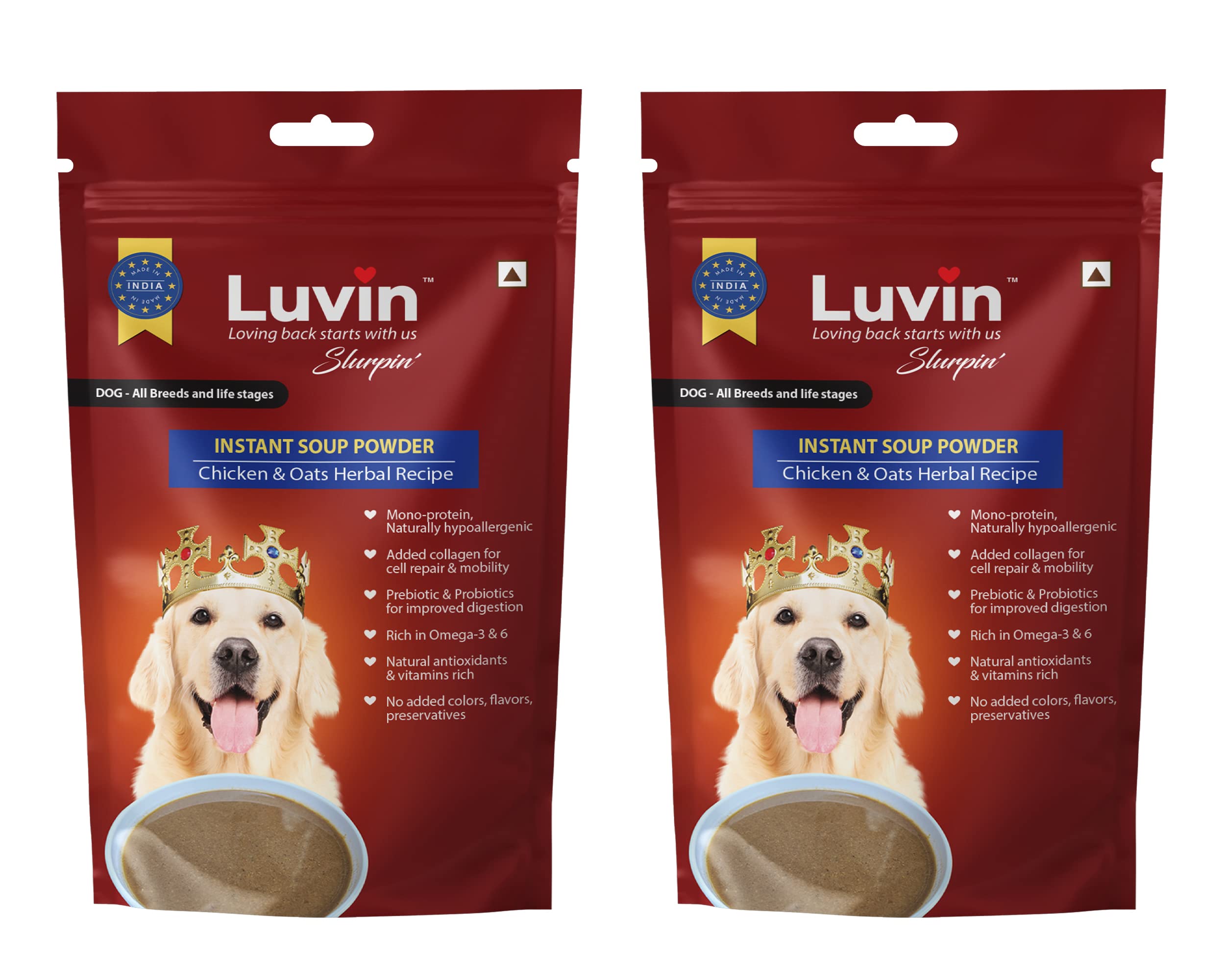 Luvin Slurpin Instant Chicken & Oats Soup Powder for Dogs 120gms (Pack of 2) | Probiotics, Omega 3 & 6, Antioxidants & Collagen Rich | Indias First Soup for Dogs (B09P48NXJT) Amazon Price History, Amazon Price Tracker