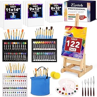 122PCS Professional Painting Set,Art Painting Supplies Kit,Canvas Painting Kit with Tabletop Wooden Easel,72Colors(Acrylic Paint Set,Watercolor,Oil) Brushes, Canvases,Painting Set for Kids Adults