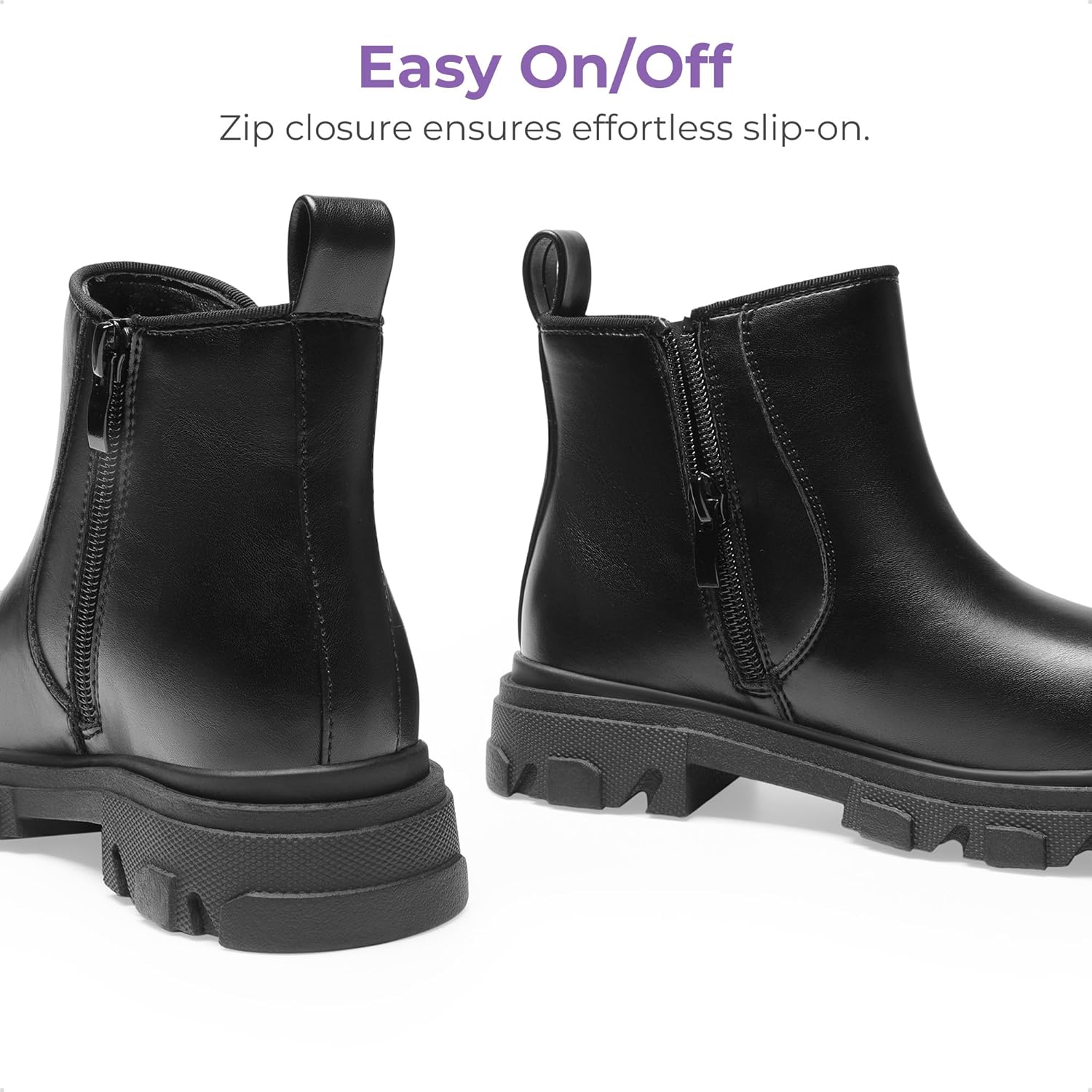 DREAM PAIRS Girls Chelsea Boots Side Zipper Lug Sole Ankle Booties Toddler/Little Kid/Big Kid