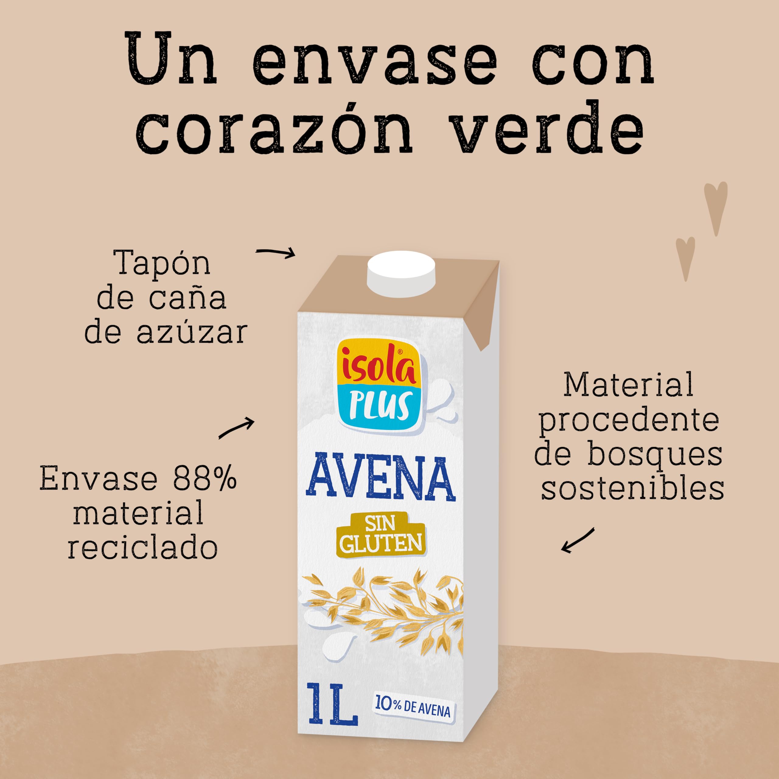 ISOLA PLUS Bebida Vegetal de Avena sin Gluten sin Azúcares Añadidos Sin Lactosa Pack 6 x 1 L