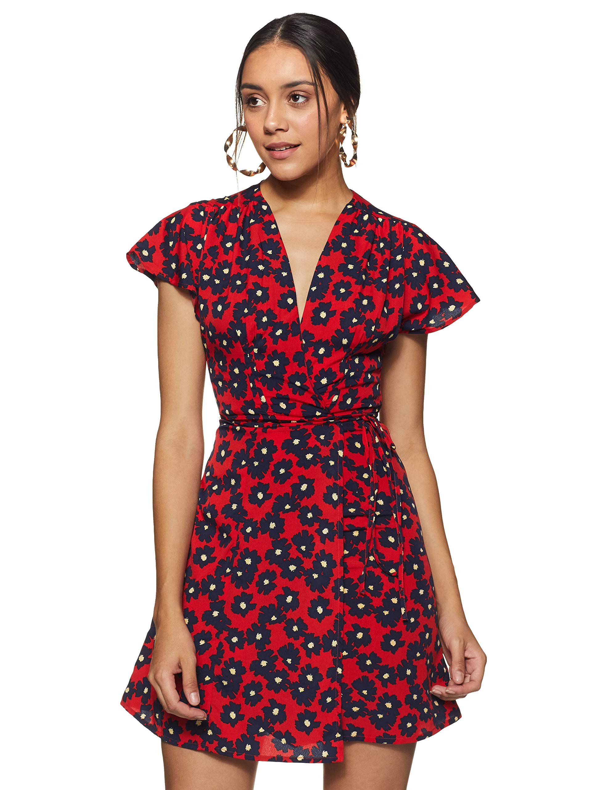 OVS Women's Synthetic Wrap Midi Dress