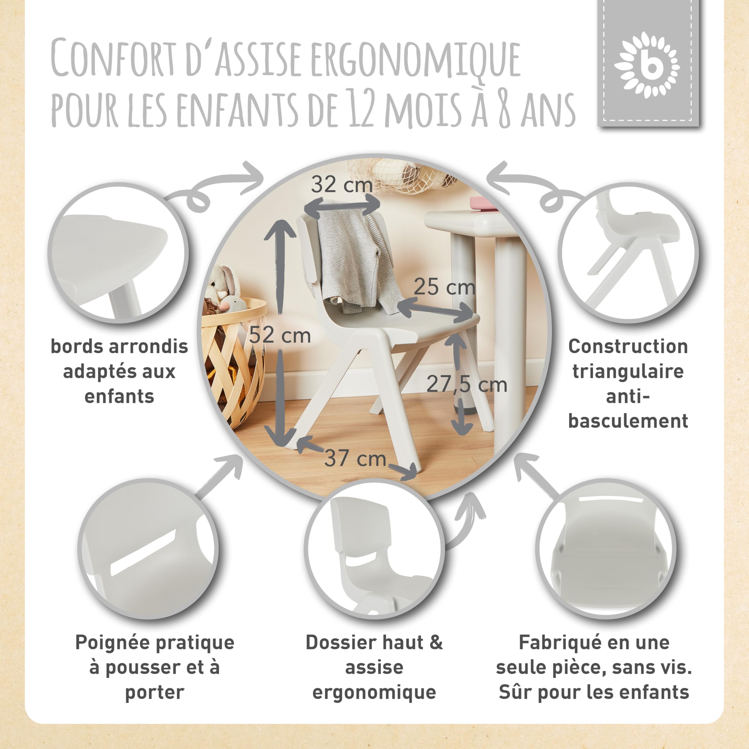 Bieco table pour enfant avec 2 chaises - Intérieur et extérieur - Empilable et anti-basculement - Table de bricolage et peinture