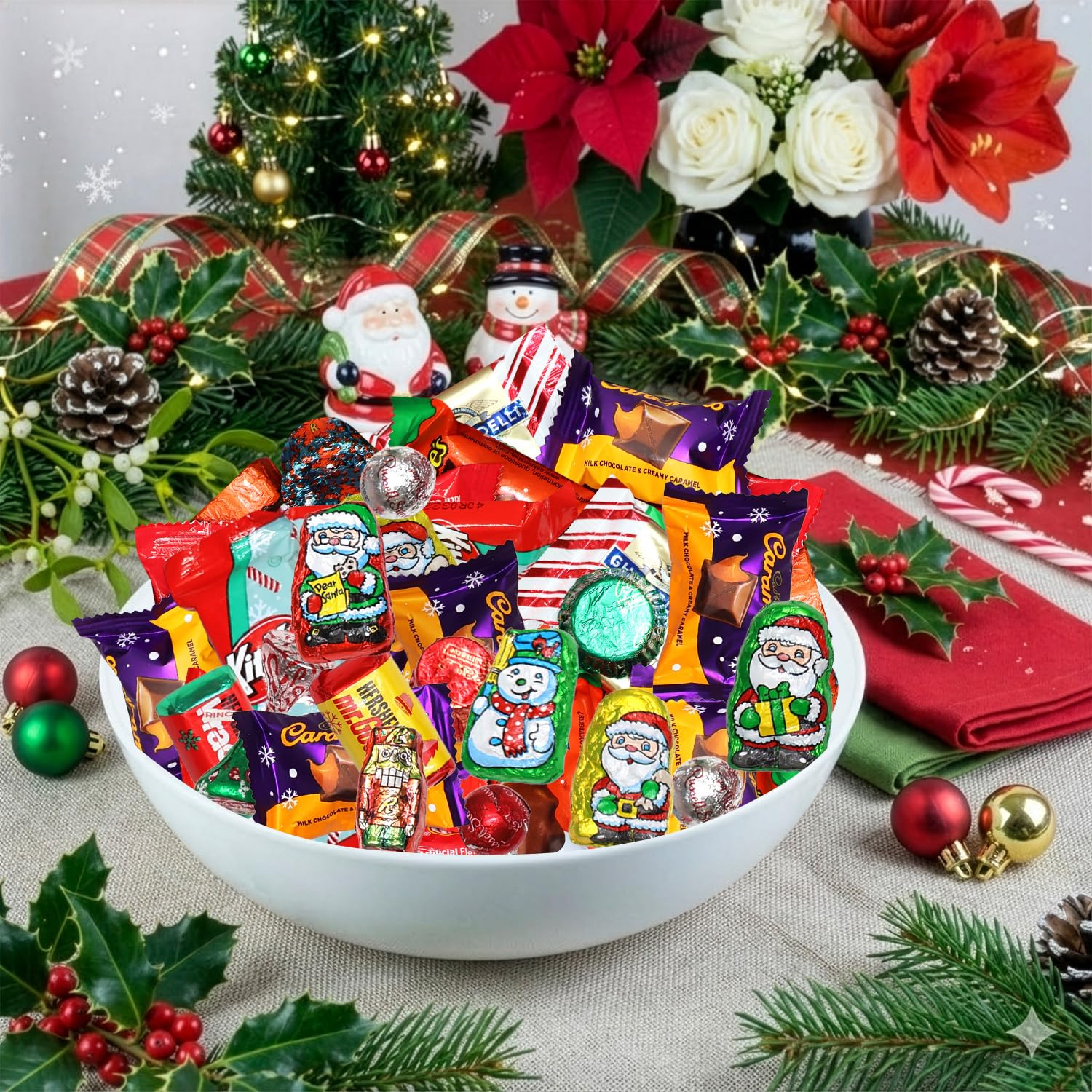 Bulk Christmas Candy Chocolate Variety Mix 4 LB - Individually Wrapped Assorted Holiday Themed Chocolates Assortment for Classroom Candies, Bowls, Parties, Stockings & Gift Bags