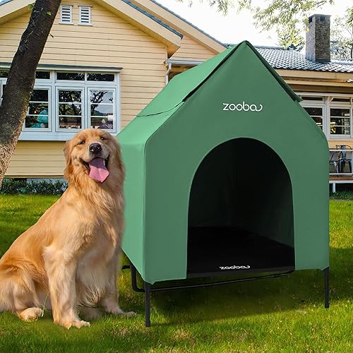 Miniatura 17 de Casa grande de 36 pulgadas para perros grandes en interiores o exteriores, PVC 600D resistente a la intemperie al aire libre, con cama elevada de