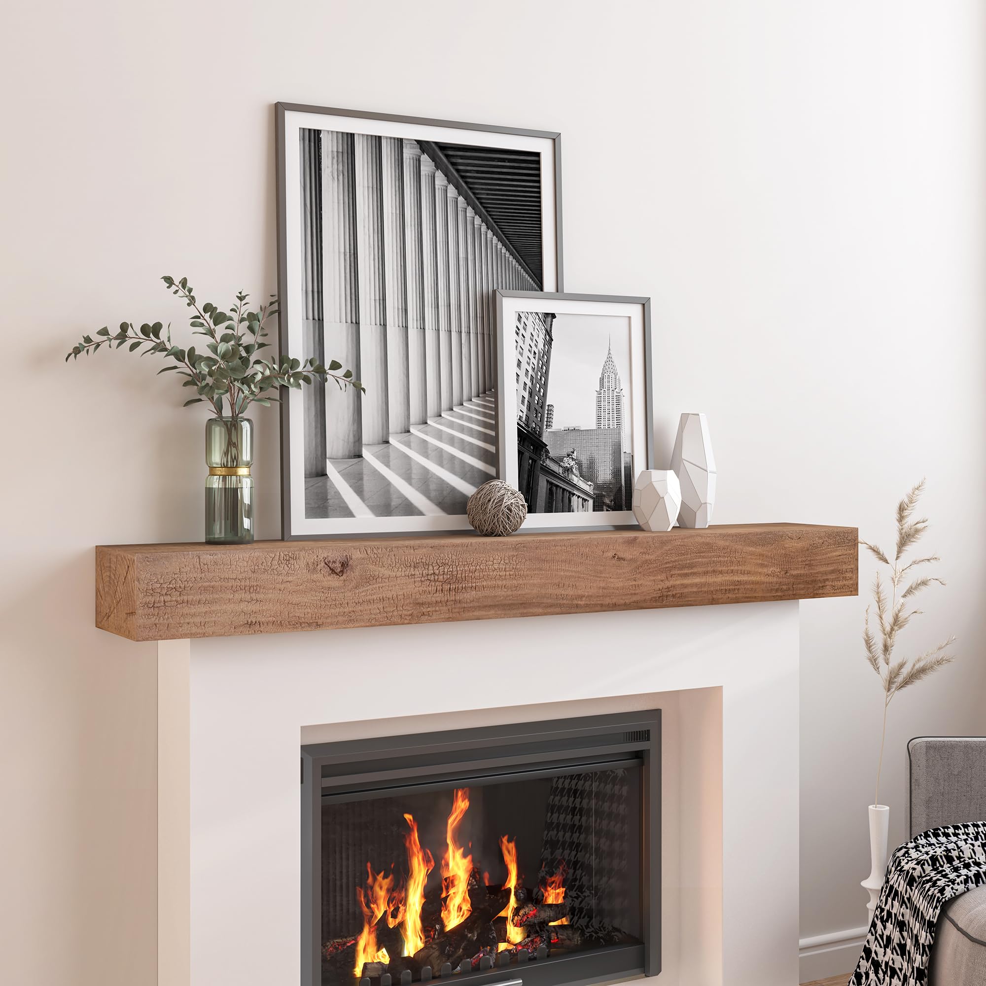 Amazon.com: FLYJOE Faux Wood Fireplace Mantel Shelf 60” Long Floating ...