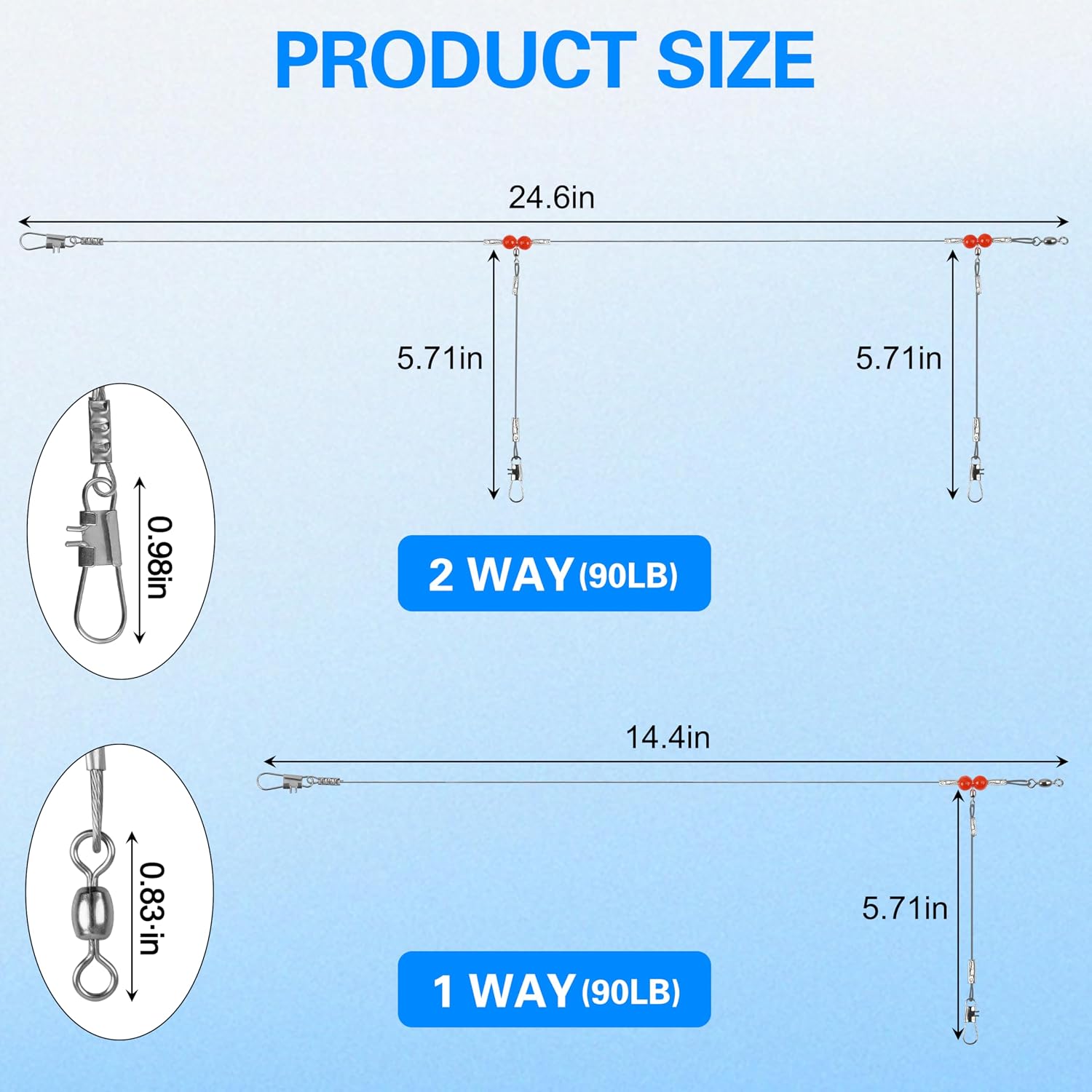 OROOTL Fishing Leaders Saltwater Tackle, 12pcs Wire Leader Rigs Stainless Steel 2 Arm Fishing Rigs with Swivels Snap Beads High-Strength Surf Fishing Rig for Lure Hook Bait
