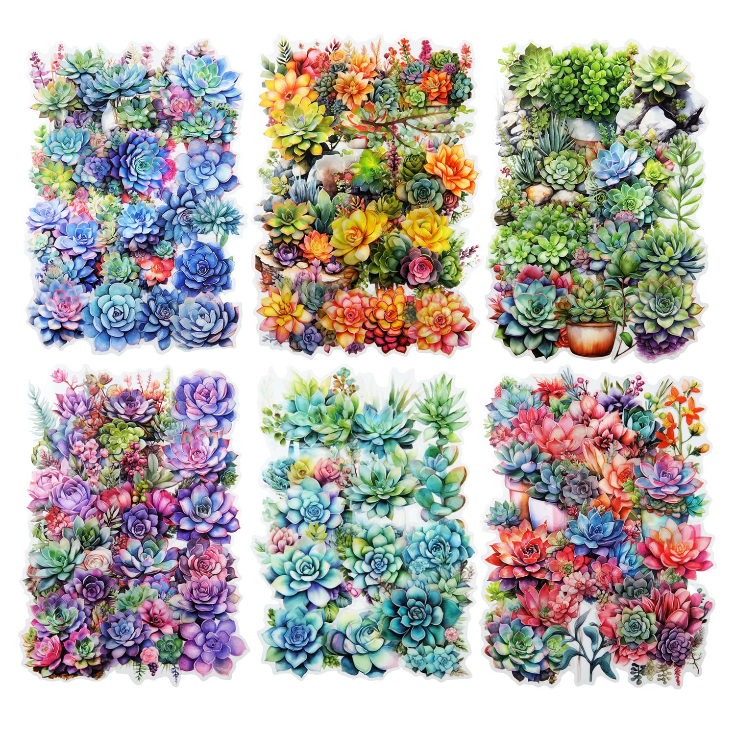 Miyouluna 120Pcs Colorful Succulent PET Stickers, Vibrant Multicolor Botanical Designs for Journaling, Scrapbooking, DIY Crafts, and Creative Projects