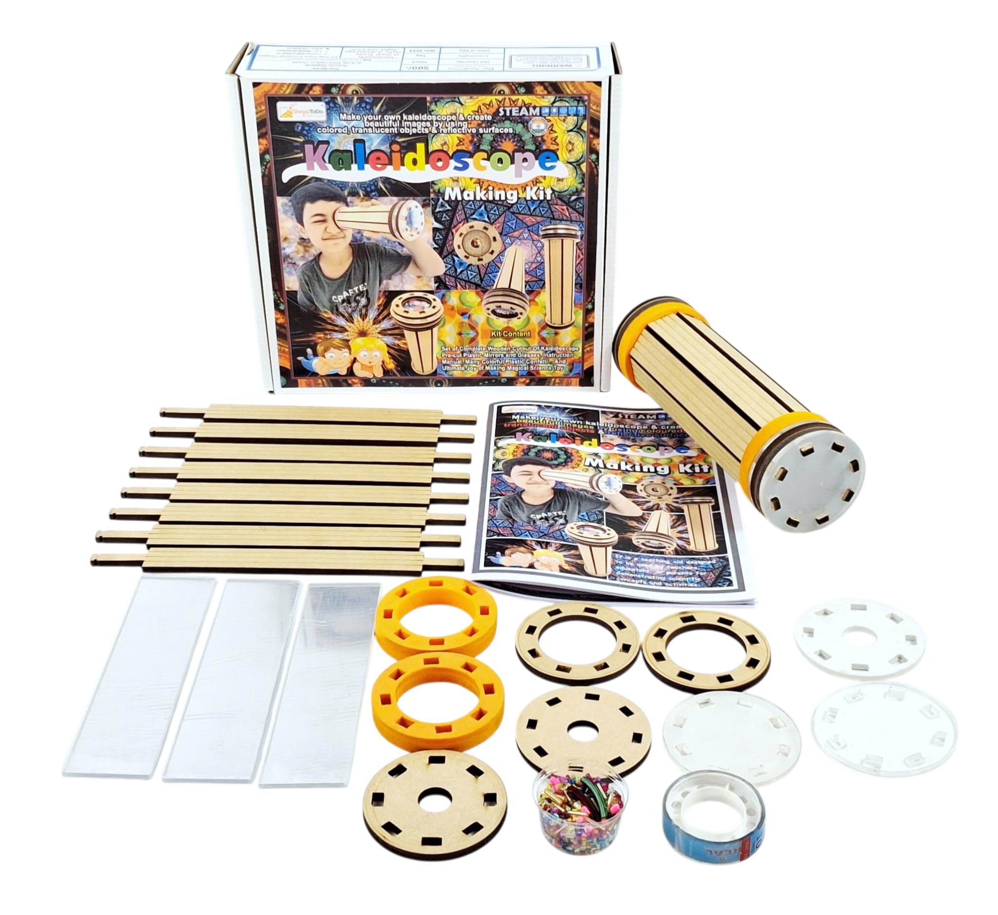 Wooden Kaleidoscope Making DIY Kit | Science Teaching Aid for Reflection of Light & Symmetry | STEM Learning Material | Educational Kit | Made in India-image-5