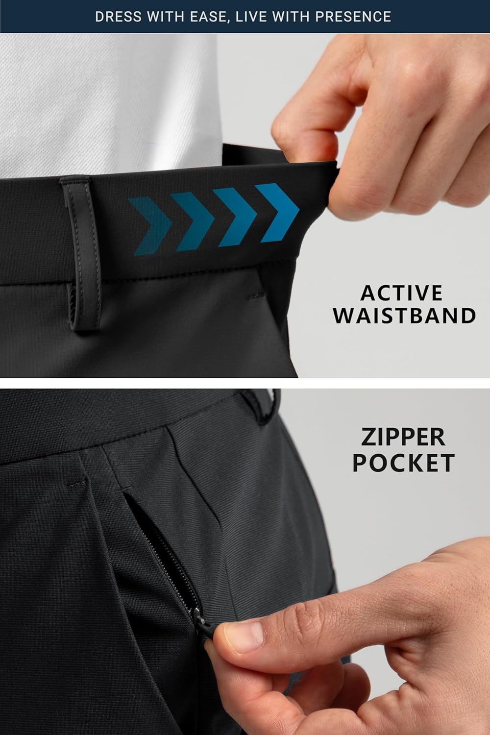 HISDERN Flex 501 Men's No Iron Dress Pants Golf Pants 30"/32" Stretch Quick Dry for Business Work Casual with 5 Pocket - Image 3