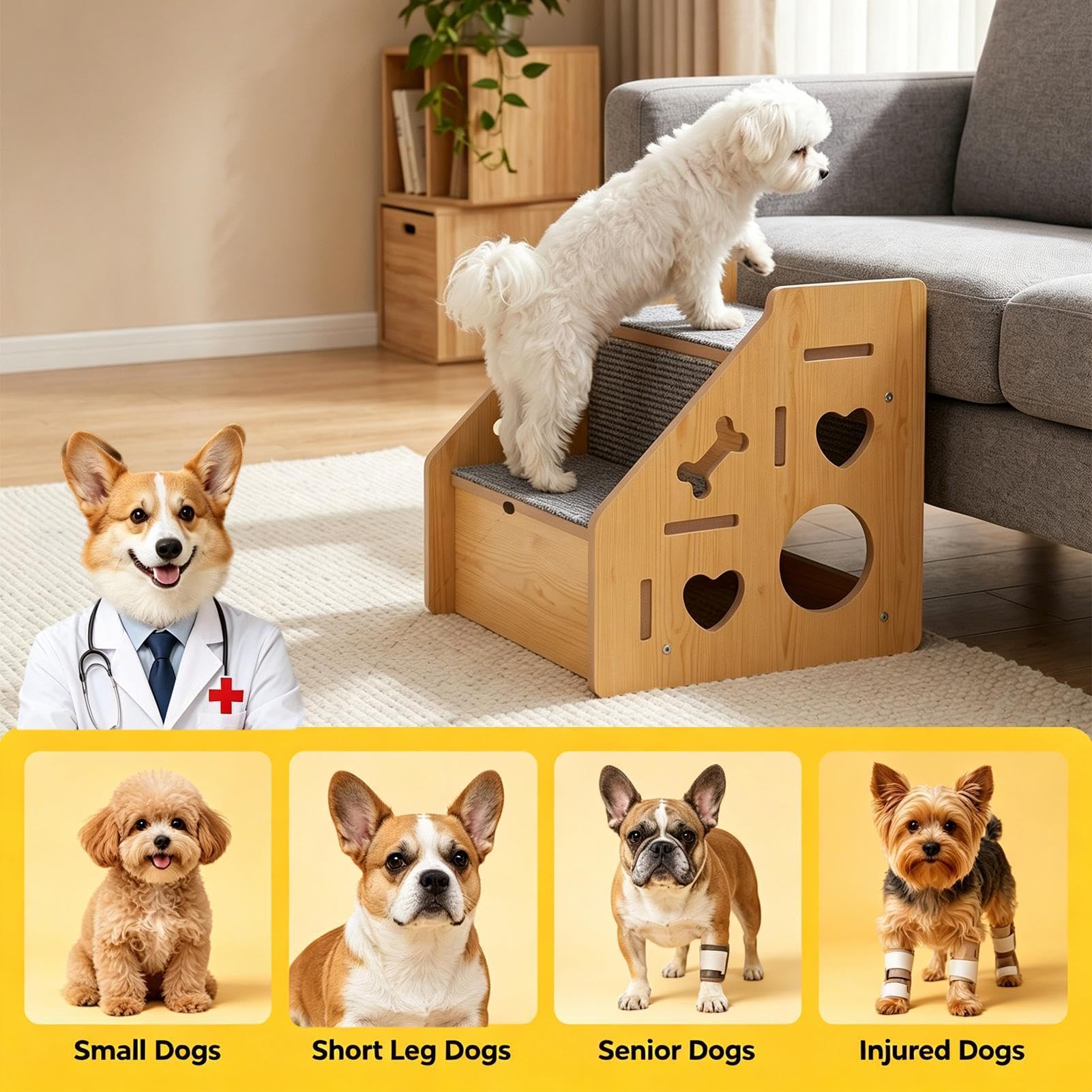 Scale da cani di piccola taglia Scaletta Antiscivolo | rampa per cani per , Divano, Fianco , Viaggio in Auto, Gatto, Cucciolo, Animale Anziano, Arrampicata