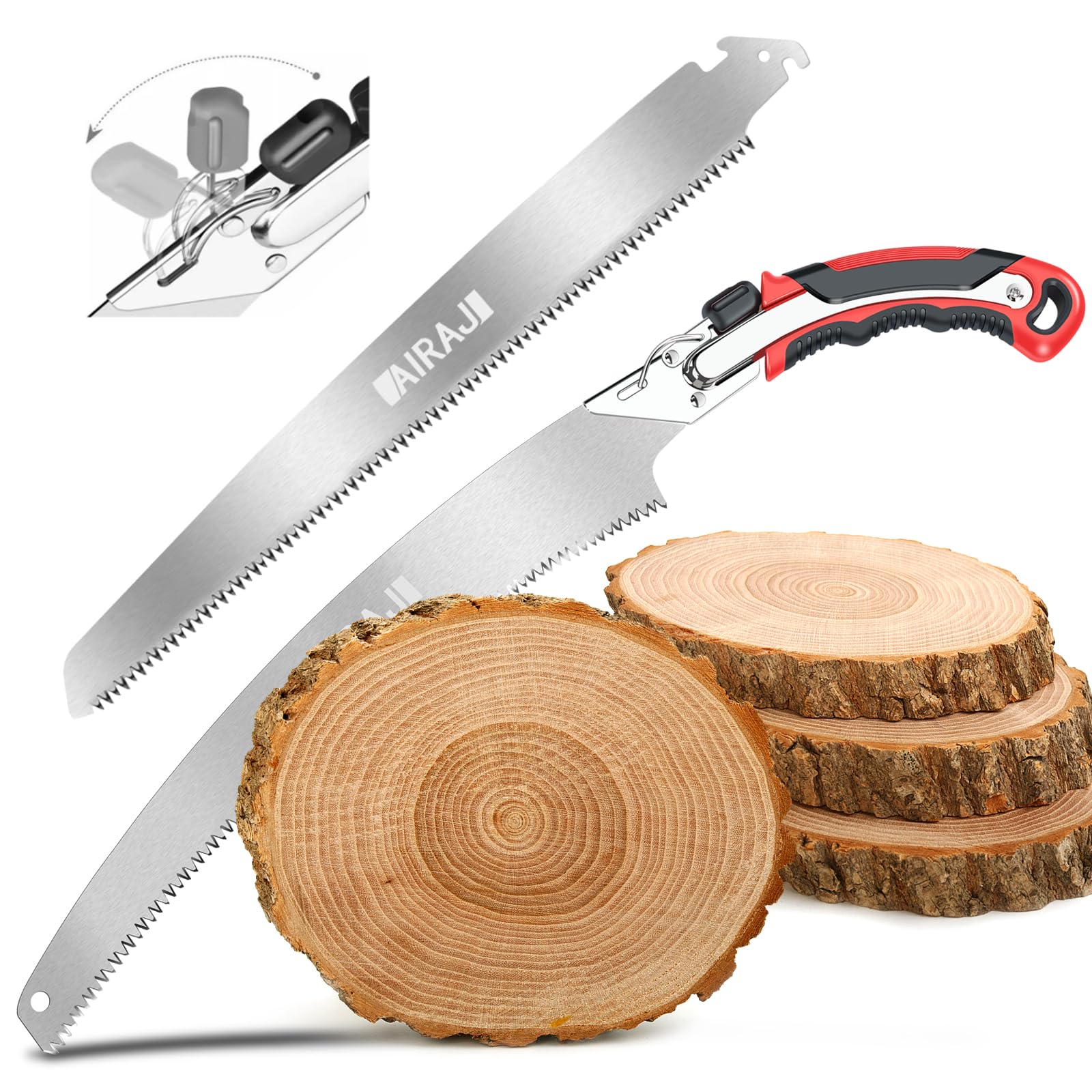 AIRAJ Snoeizaag (520 mm) 2-delig - met gebogen/recht blad, antislip rubberen handgreep - Japans SK5-staal - veilig en veilig bladslot - One-Touch Blade Change, voor boomsnoeizagen