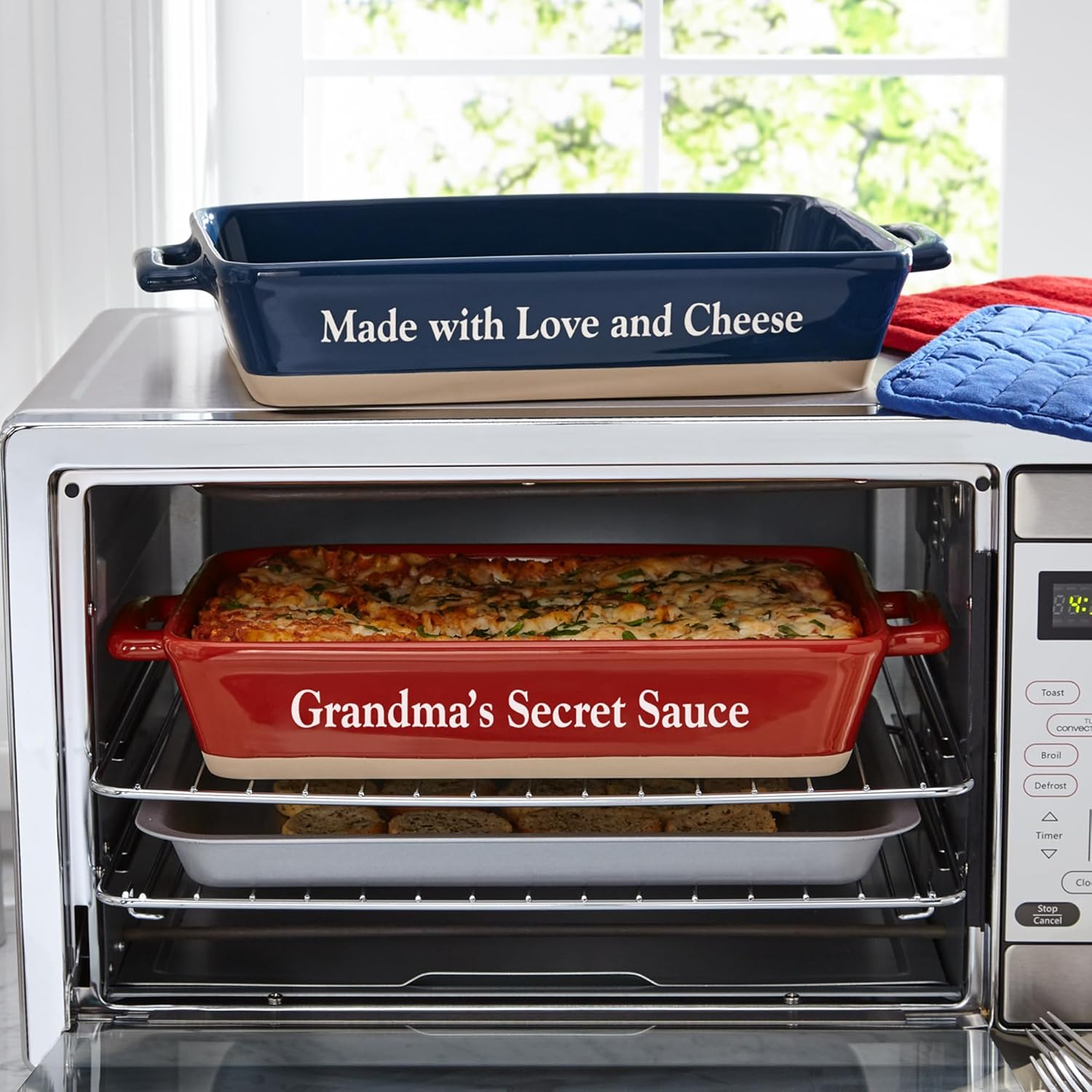 Let's Make Memories Personalized Stoneware - Custom Bakeware - For Mothers Day - For Mom and Grandma - For Her - Holds 4+ Quarts - Rectangular Lasagna Dish - Navy